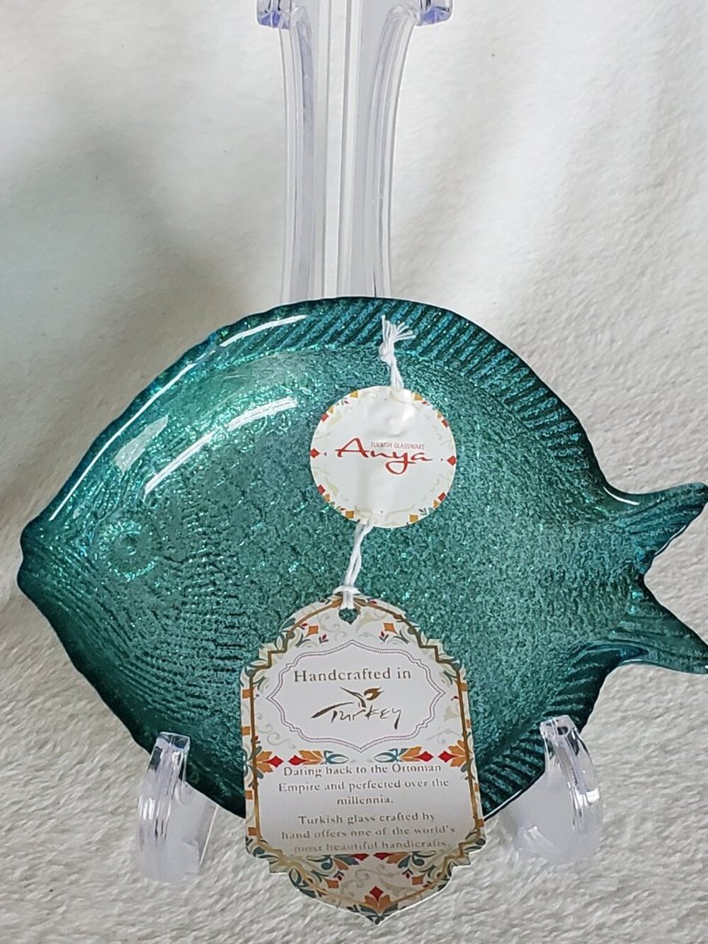 Stunning Fish shaped trinket tray Teal Color Handcrafted and Ready to Gift! NWT!